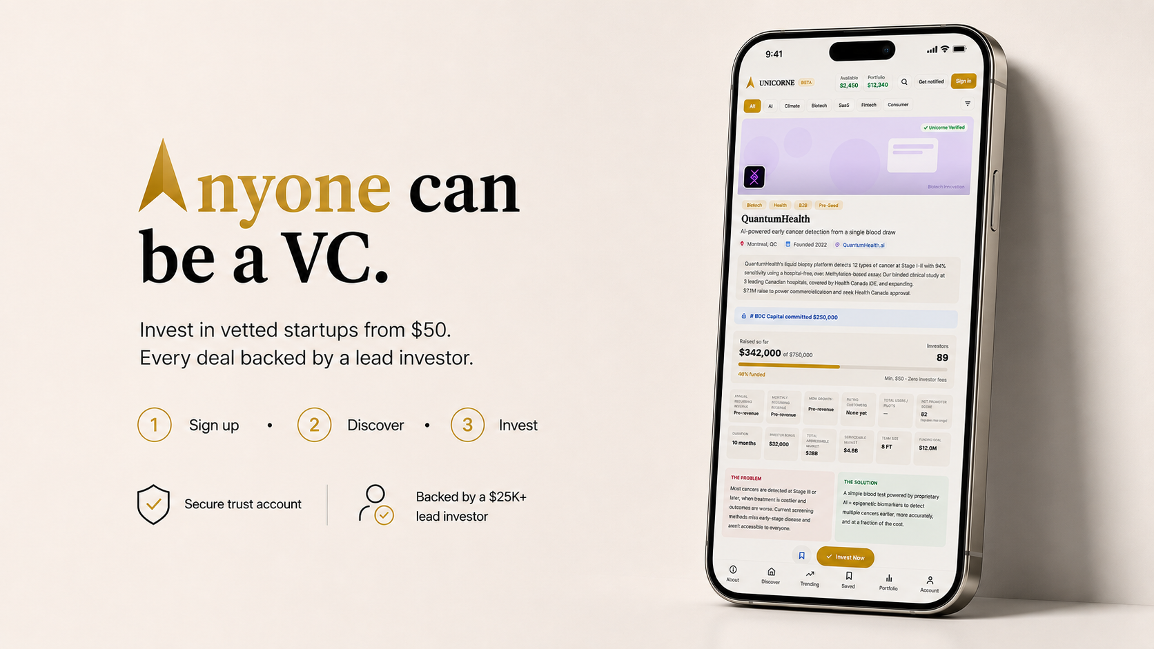 Unicorne app — Anyone can be a VC. Invest in vetted startups from $50.